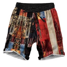 Men's Color Block Patchwork Shorts Beach Shorts Casual Shorts Mid Waist Hawaiian Retro Vintage Ethnic Outdoor Holiday Streetwear Drawstring Elastic Waist with