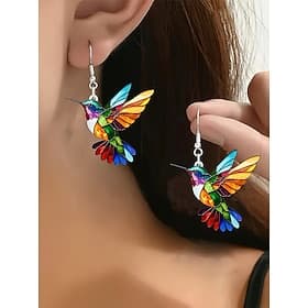 Colorful Hummingbird Dangle Earrings – Lightweight Stained Glass Design for Women, Perfect for Casual, Artistic Occasions and Vacation Wear