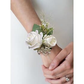 Elegant White Rose Wrist Corsage and Boutonniere Set – Artificial Floral Accessories for Weddings, Bridesmaids and Formal Events