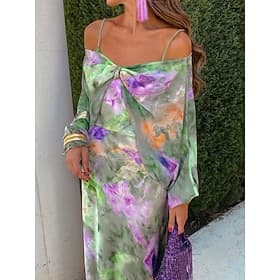 Mujer Vestido maxi Vestido informal Vestido de verano Elegante Sensual Casual Vacaciones Diario Playa Ajuste regular Graphic Manga Corta Con Tirantes Verde Tré