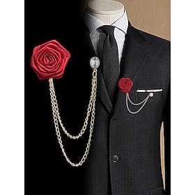 Men's Lapel Flower Pin with Chain, Classic Gentleman Style, Suit Accessory for Men, Suitable for Wedding Attire and Formal Events