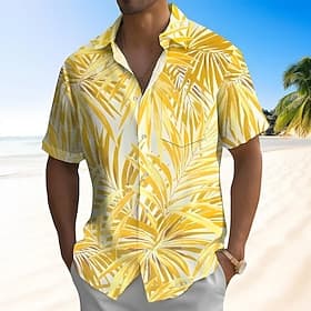 Men's Leaf Tropical Plants Summer Hawaiian Shirt Button Up Shirt Aloha Shirt Short Sleeve Hawaiian Resort Vacation Holiday Beach Wear Summer Spring Turndown Co thumbnail 2
