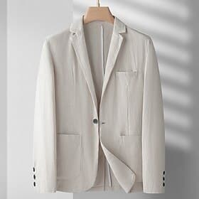 Herren Leinenblazer Blazer Geschäft Cocktailparty Hochzeitsfeier Mode Lässig Frühling Herbst Ramie Einfarbig Tasche Knöpfe Bequem Einreihig Blazer Schwarz Burg