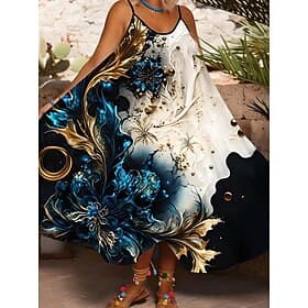 Women's Midi Dress Sundress Summer Dress Slip Dress Fit And Flare Dress Vacation Casual Boho Cold Shoulder Vacation Party Casual Oversized Floral Graphic Sleev