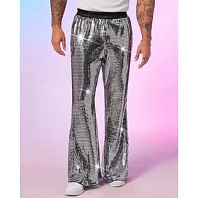 Men's Disco Pants Trousers Casual Pants Sequins Pocket Elastic Waist Plain Comfort Party Stage Disco Lights Vintage Glitters Silver Red Micro-elastic