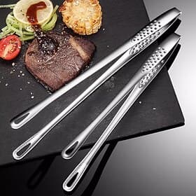 304 Stainless Steel Yakitori Grill Tongs - Japanese BBQ Rotating Lock Clip for Charcoal, Campfire  Teppanyaki  Non-Slip Teeth  Heat-Resistant Silicone Grip