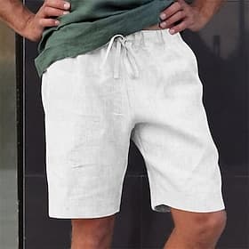 Men's Cotton Linen Shorts Shorts Summer Shorts Beach Shorts Drawstring Pocket Elastic Waist Plain Comfort Breathable Short Beach Vacation Holiday Hawaiian Boho