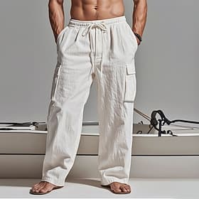Men's Cargo Pants Trousers Summer Pants Beach Pants Gauze Pants Drawstring Elastic Waist Multi Pocket Plain Comfort Soft Daily Outdoor Holiday Fashion Classic