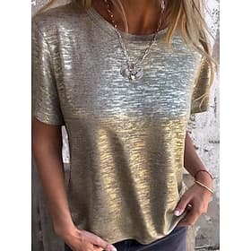 Women's T Shirt Sequins Plain Fashion Modern Casual Short Sleeve Crew Neck Regular Tops Daily Weekend Silver Black Gold Rainbow Summer Spring