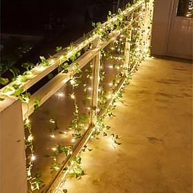 5M-50Leds Outdoor Solar Climbing Tiger Vine Green Leaf Copper Wire Light String Courtyard Garden Wedding Festival Atmosphere Decoration Light String