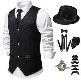 1920s Vintage Inspired The Great Gatsby Party Costume Masquerade Accessories Set Sleeveless Printing Collarless Fancy Dress Men's Halloween Party  Evening Casu
