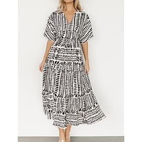 Women's Midi Dress Casual Dress Boho Chic Dresses Boho Dress Bohemia Vintage Stylish Vacation Casual Daily Regular Fit Stripe Short Sleeve V Neck Black Light G