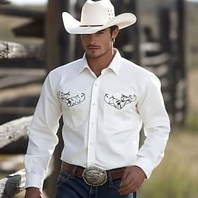 Men's Floral Print Western Shirt Button Up Shirt Cowboy Shirt Long Sleeve Western Vintage Retro Outdoor Casual Summer Spring Fall Turndown Collared Shirts Fron