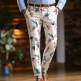 Men's Floral Plants Flowers Dress Pants Trousers Mid Waist Business Casual Outdoor Vacation Streetwear with Pockets Slim Fit Flat-Front Summer Spring 3D Print thumbnail 2