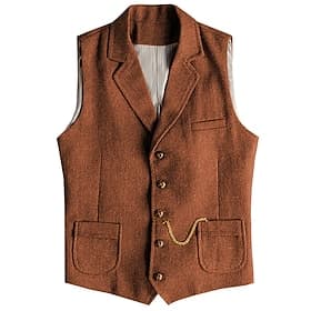 Men's Vest Waistcoat Gilet Vacation Daily Wedding Party Date Fashion Casual Spring Fall Buttons Pocket Polyester Comfortable Plain Single Breasted One-button L