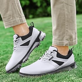 Men's White and Black Golf Shoes with Spiked Sole, Breathable Upper, and Supportive Cushioning for Optimal Comfort and Performance on the Course