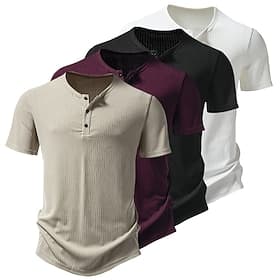 Men's Henley Shirt Tee Rib Knit Top Muscle Shirt Short Sleeve Solid Color Plain Knitwear Casual Buttons Pit Strip Henley Casual Daily Vacation Summer Spring