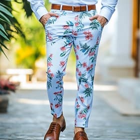Men's Floral Plants Flowers Dress Pants Trousers Mid Waist Business Casual Outdoor Vacation Streetwear with Pockets Slim Fit Flat-Front Summer Spring 3D Print