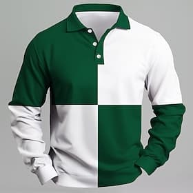 Men's Stripes Rugby Polo Long Sleeve Polo Shirts Collared Shirts Casual Outdoor Business School Athleisure 3D Print Spring Fall Green