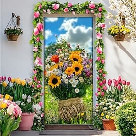 Landscape Door Decorations Door Covers Bunch of Flowers Door Tapestry Door Curtain Decoration Backdrop Indoor/Outdoor Door Banner for Front Door Farmhouse