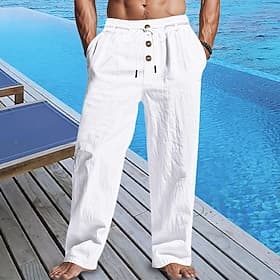 Homme Pantalons en Lin Pantalons Pantalon d'été Pantalons de Plage Cordon de serrage Avec Poches Taille Élastique Uni Confort Respirant Quotidien Plage Vacance thumbnail 3