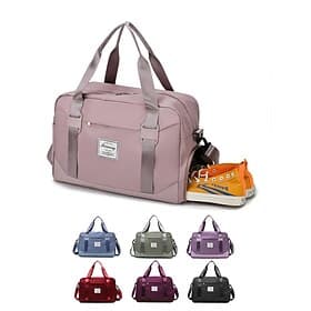 Women's Travel Duffel Bag with Shoe Compartment – Large-Capacity Waterproof Weekender Tote for Gym, Sports and Overnight TripsColor Wine Black Pink