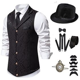 1920s Vintage Inspired The Great Gatsby Party Costume Masquerade Accessories Set Sleeveless Printing Turndown Fancy Dress Men's Halloween Party  Evening Casual