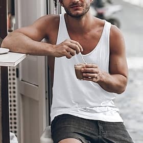 Men's Tank Top Vest Top Undershirt Sleeveless Shirt Sleeveless Crew Neck Summer Solid Color Simple Casual Comfortable Daily Vacation Gym Gray Top Tee for Men