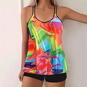 Women's Tankini Two Piece Swimsuit Racerback Swimwear Swimwear Sky Blue Purple Breathable Quick Dry Lightweight Sleeveless - Swimming Surfing Beach Summer Spri