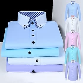 Men's Shirt Dress Shirt Button Up Shirt Plain Wedding Party White Pink Blue Light Purple Long Sleeve Lapel Spring Fall Clothing Apparel Pocket