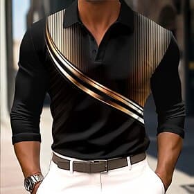 Homme Géométrique Ligne Chemise de golf manche longue Polos Chemises à Col Occasionnel Vêtement décontracté de travaile Rue Athleisure Vêtements d'Extérieur Fê