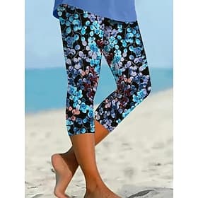 Women's Leggings Capri Pants High Elasticity Vacation Fashion Hawaiian Ankle-Length Mid Waist Floral Printing Thermal Warm Breathable Soft  Vacation Casual Dai thumbnail 2