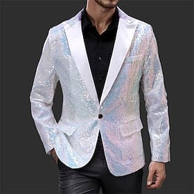 Men's Blazer Business Cocktail Party Wedding Party Vintage Fashion Spring Autumn / Fall Polyester Solid Color Pocket Buttons Comfortable Single Breasted Blazer