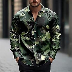 Men's Shirt Summer Shirt Casual Shirt Beach Shirt Button Up Shirt Black / Orange Pink Blue Orange Army Green Long Sleeve Camo Lapel Vacation Hawaiian Buttons C