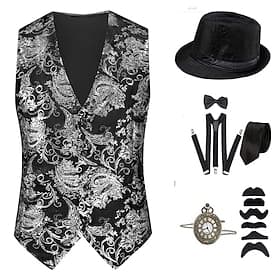 1920s Vintage Inspired The Great Gatsby Party Costume Accesories Set Sleeveless Printing Collarless Fancy Dress Men's Halloween Party  Evening Casual Daily Adu