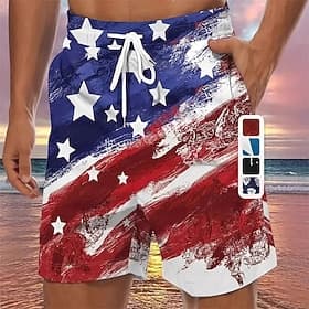 Men's America's 250th Anniversary Independence Day Board Shorts Swim Shorts Swim Trunks Printed National Flag Drawstring with Pockets 4-Way Stretch Fabric Quic