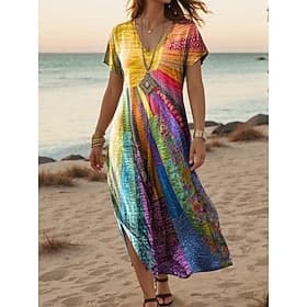 Dames Maxi-jurk Casual jurk A lijn jurk Stijlvol Casual Vakantie Dagelijks Normale pasvorm Bloemig Korte mouw V-hals Wit Lichtgroen blauw Groen Zomer Lente