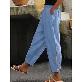 Women's Cotton Blend Chinos Summer Pants Fashion Streetwear Ankle-Length High Waist Plain Pocket Elastic Waistband Comfy Soft Comfortable Micro-elastic Outdoor