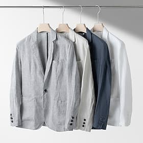 Men's 100% Linen Blazer Blazer Business Cocktail Party Wedding Party Fashion Casual Spring Autumn / Fall 100% Linen Plain Pocket Buttons Comfortable Single Bre