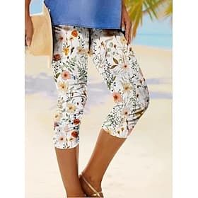 Women's Leggings Capri Pants High Elasticity Fashion Streetwear Full Length Mid Waist Floral Printing Thermal Warm Breathable Soft  Outdoor Daily Beach Buff Bl