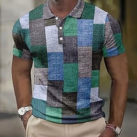 Men's Color Block Waffle Polo Shirts Short Sleeve Polo Shirts Collared Shirts Business Casual Athleisure Outdoor clothing Daily Wear 3D Print Buttons Summer Bl