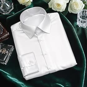 Herren Hemd Satinhemd Freizeithemd Knopfhemd Einfach Hochzeit Urlaub Schwarz Weiß Wein Marineblau Langarm Revers Frühling  Herbst Bekleidung
