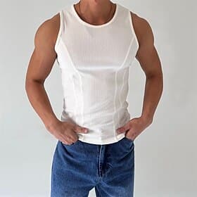 Men's Tank Top Vest Top Undershirt Sleeveless Shirt Sleeveless Crew Neck Summer Plain Pit Strip Fashion Designer Basic Vacation Street Going out White Top Tee