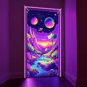 Blacklight Door Decorations Door Covers Glow in the Dark Landscape Waterfall Door Tapestry Door Curtain Decoration Backdrop Indoor/Outdoor Door Banner for Fron