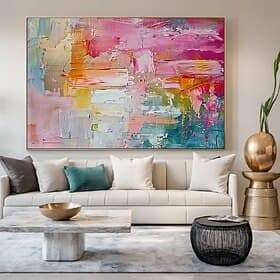 Large handmade textured pink abstract oil painting colorful oil painting handmade textured painting modern office artwoek for living room wall decoration