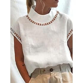 Hauts habillés pour femmes, 100 % coton, élégants, sans manches, col rond, coupe classique, blancs, été, printemps