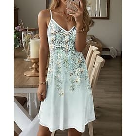 Women's Mini Dress Casual Dress Petite Dress Sundress Summer Dress Vacation Casual Vacation Daily Holiday Regular Fit Floral Graphic Sleeveless V Neck Green Su