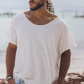 Hombre Camiseta Manga Corta Cuello Barco Primavera verano Plano Moda Casual Cómodo Crudo Playa Calle Festivos Blanco Camiseta superior para hombre thumbnail 2