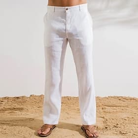 Men's Linen Pants Trousers Dress Pants Summer Pants Pocket Buttons Straight Leg Plain Comfort Breathable Full Length Casual Daily Outdoor Fashion Classic Style