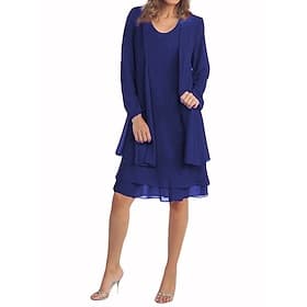 Women's Knee Length Dress Chiffon Dress Casual Dress Dress Set Elegant Casual Daily Weekend Loose Fit Plain Long Sleeve Crew Neck Black Wine Navy Blue Royal Bl